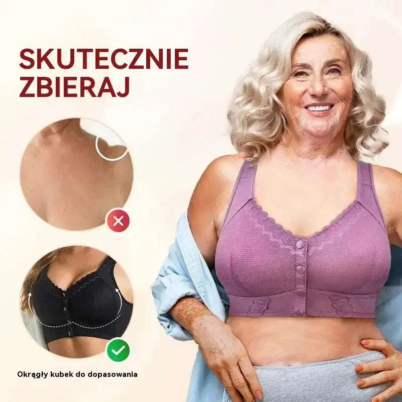 （3 szt）【45kg-155kg】Oversized oddychający biustonosz z miękkiej bawełny, zapinany z przodu na guziki