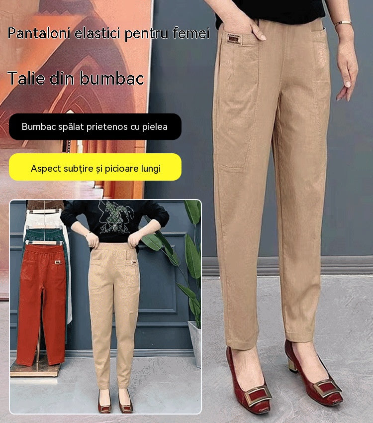 🍃 Pantaloni damă de vară, talie înaltă, elastici și respirabili