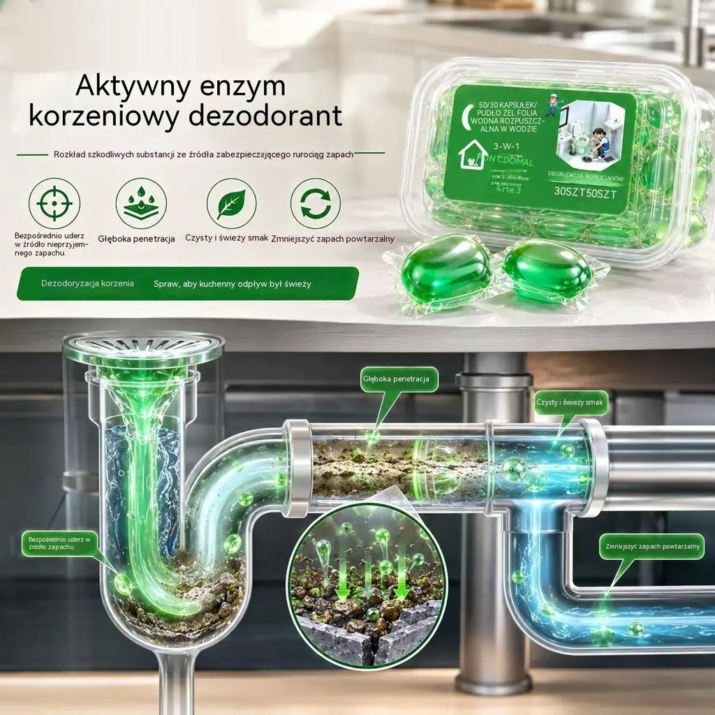 Kup jeden, a drugi dostaniesz gratis! 2 opakowania (100 tabletek) 99 zł. Rozpuszczalne w wodzie kapsułki do usuwania nieprzyjemnych zapachów z odpływów