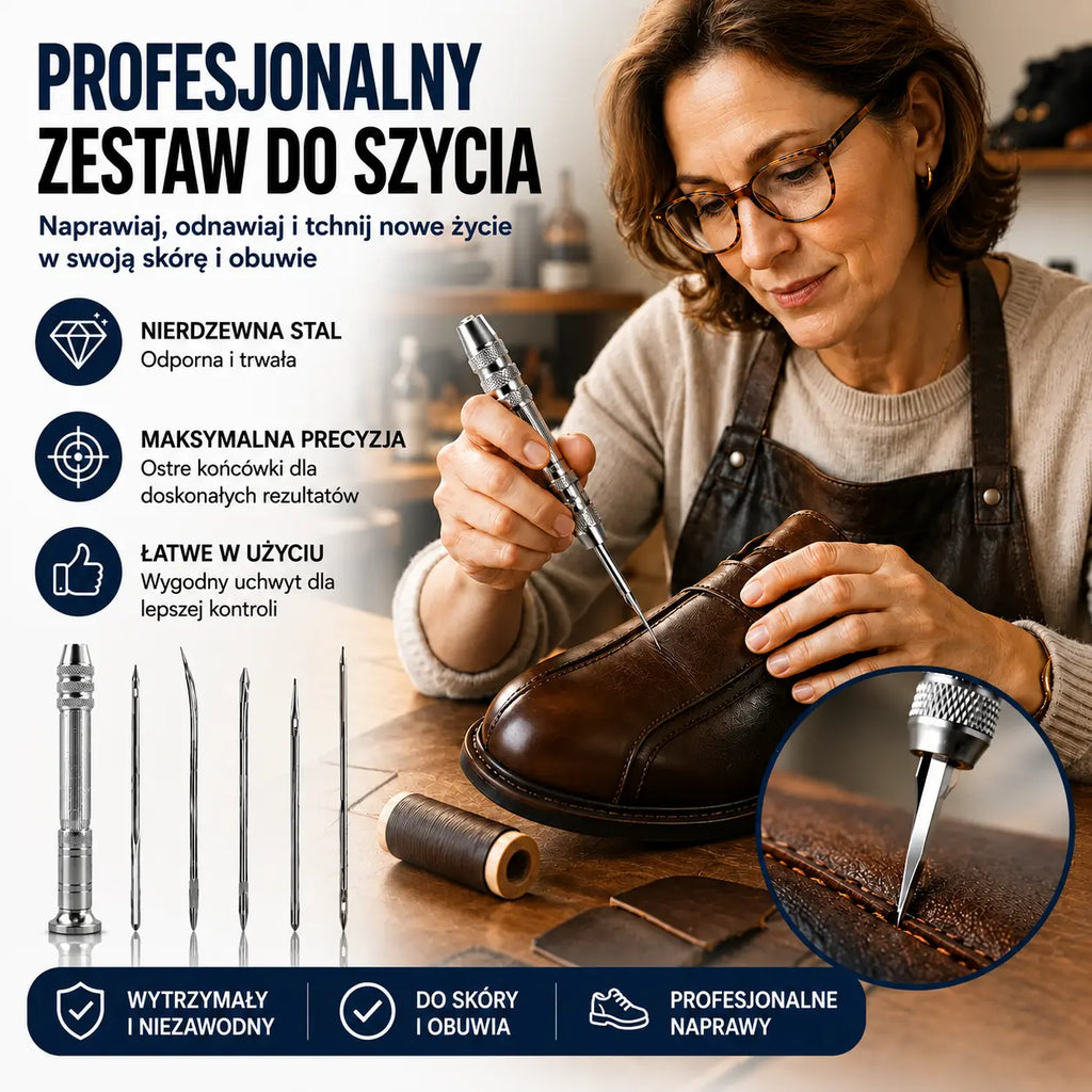 🧵【Kup 1, otrzymaj 1 gratis】👞 Zestaw 5 w 1 z wymiennymi igłami do szycia – Profesjonalny zestaw do naprawy obuwia i rękodzieła skórzanego