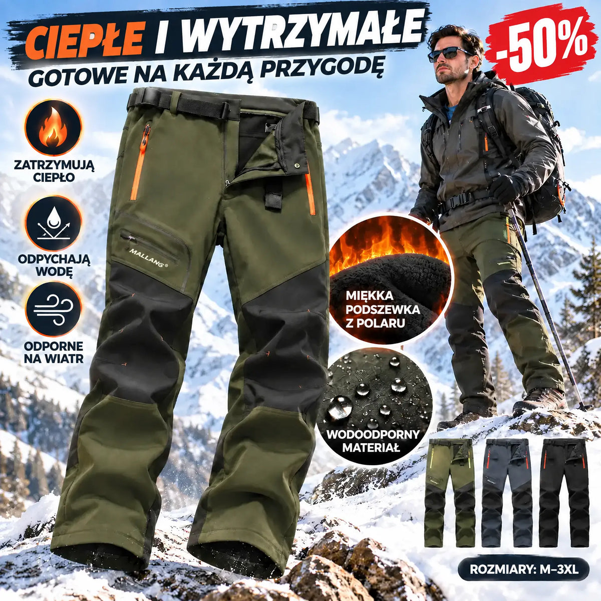 🏃‍♂️【S–5XL】2026 Nowe męskie spodnie outdoorowe na jesień i zimę – ciepłe, polarowe, wodoodporne i wiatroszczelne