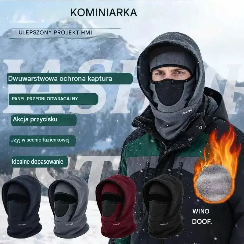 🎉🧣❄️ Ciepła, wiatroszczelna, dwuwarstwowa czapka z polaru, która chroni twarz – idealna na zimę.