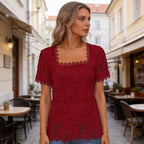 👚 Bluză franceză cu dantelă și decolteu pătrat