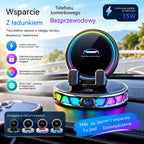 📱 Uchwyt samochodowy RGB z automatycznym zaciskiem i ładowaniem bezprzewodowym 15 W