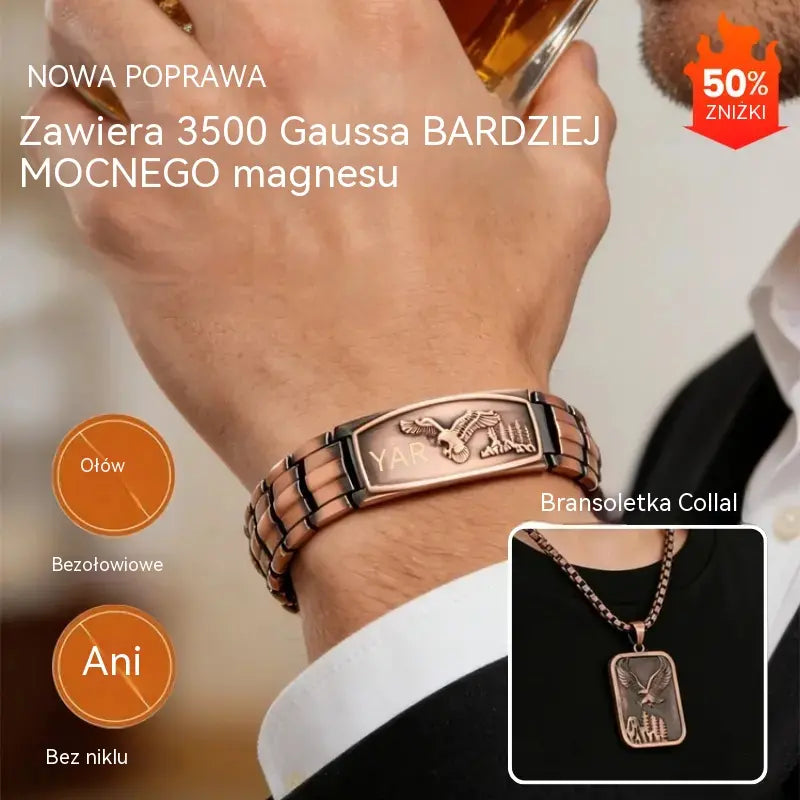 【Bransoletka + Naszyjnik】Męska bransoletka magnetyczna z motywem orła