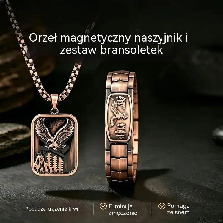 【Bransoletka + Naszyjnik】Męska bransoletka magnetyczna z motywem orła