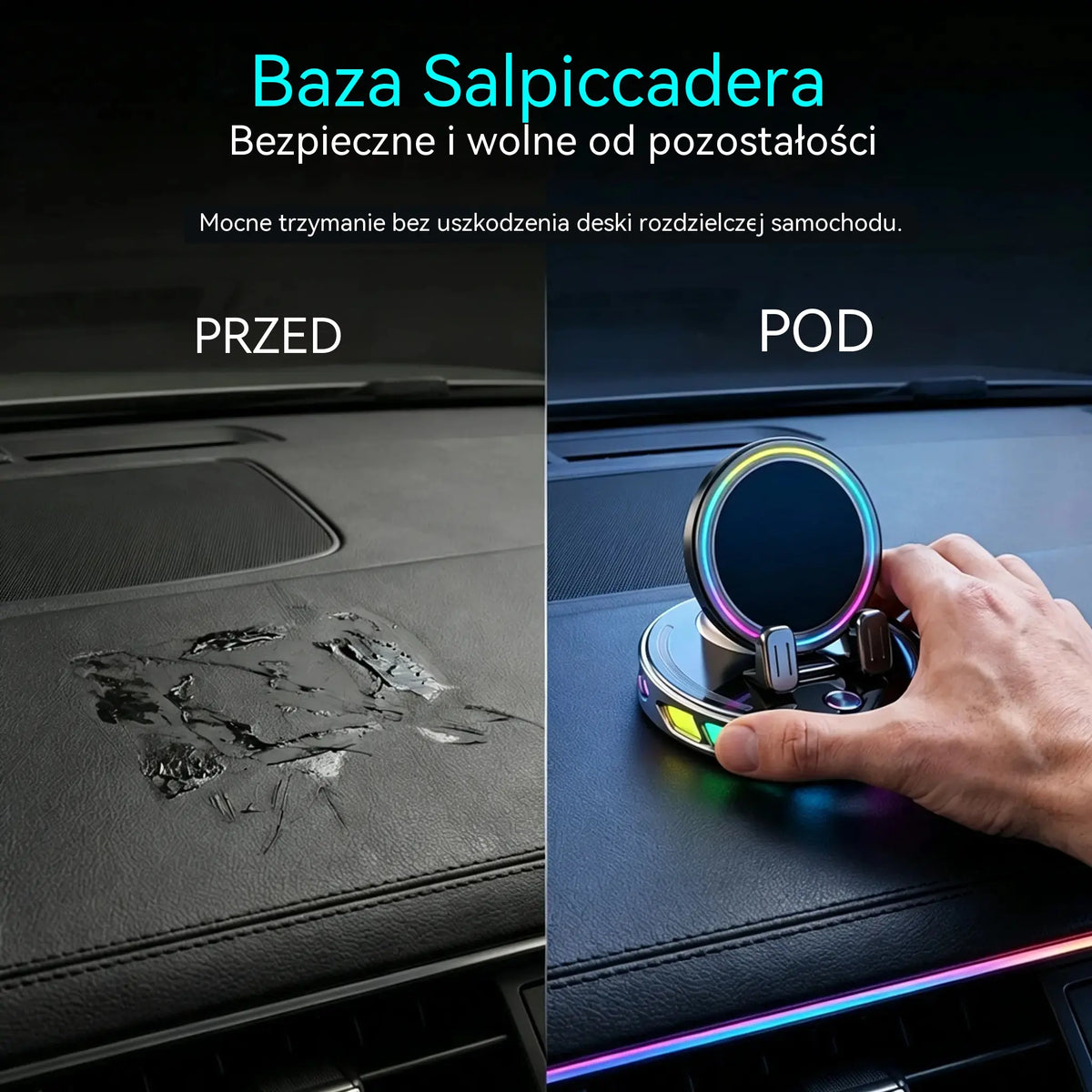 📱 Uchwyt samochodowy RGB z automatycznym zaciskiem i ładowaniem bezprzewodowym 15 W