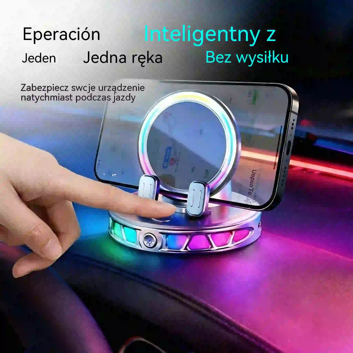📱 Uchwyt samochodowy RGB z automatycznym zaciskiem i ładowaniem bezprzewodowym 15 W