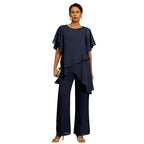 Set Elegant din Șifon: Top Asimetric cu Volane și Pantaloni Lejeri – Ținută Rafinată pentru Evenimente, S-3XL